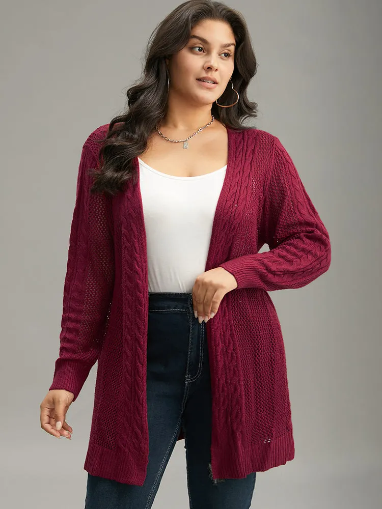 Plain Cable Knit Eyelet Open Front Cardigan sold by Bloomchic