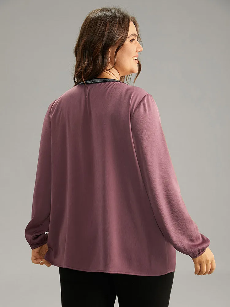 Static-Free Keyhole Pleated Contrast Webbing Blouse sold by Bloomchic product image thumbnail 3