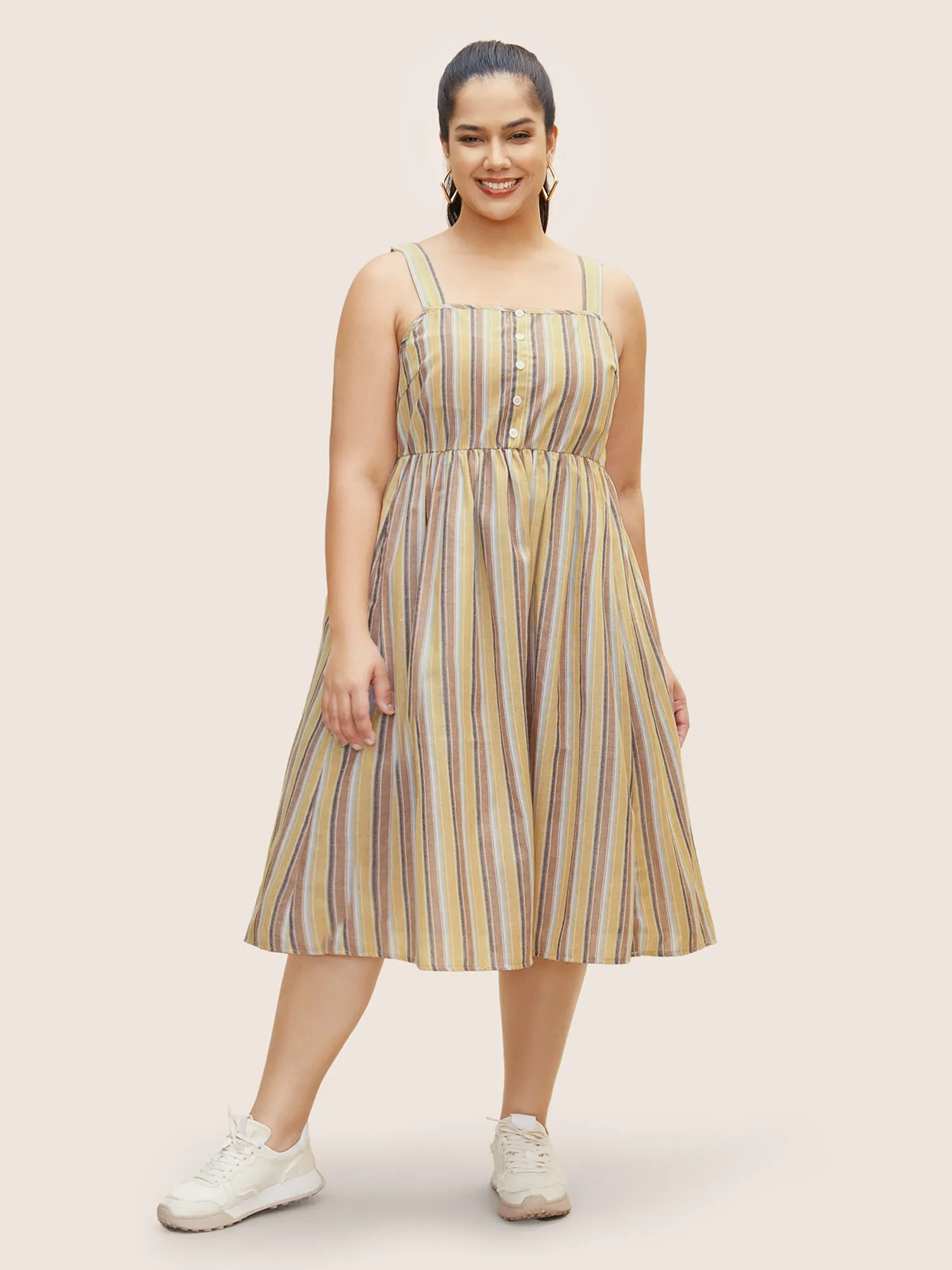 Striped Elastic Waist Button Detail Dress sold by Bloomchic product image thumbnail 2