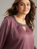 Static-Free Keyhole Pleated Contrast Webbing Blouse sold by Bloomchic