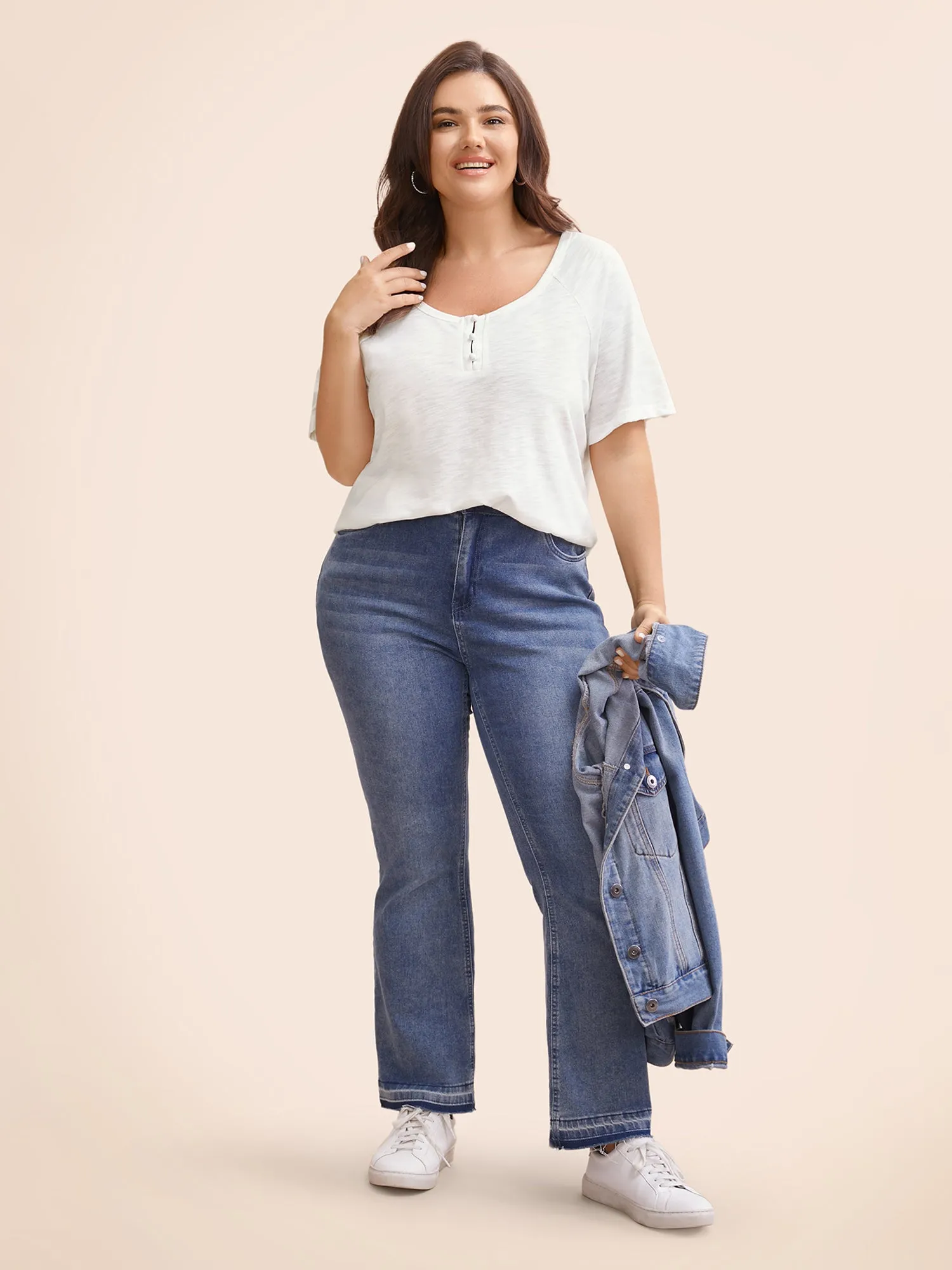 Solid Medium Stretch Raglan Sleeve T-shirt sold by Bloomchic product image thumbnail 4