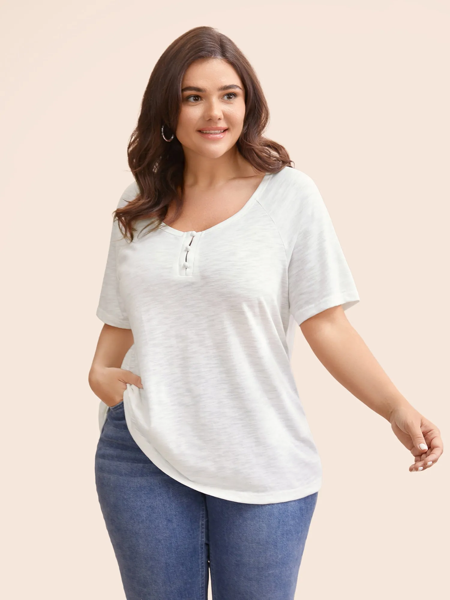 Solid Medium Stretch Raglan Sleeve T-shirt sold by Bloomchic