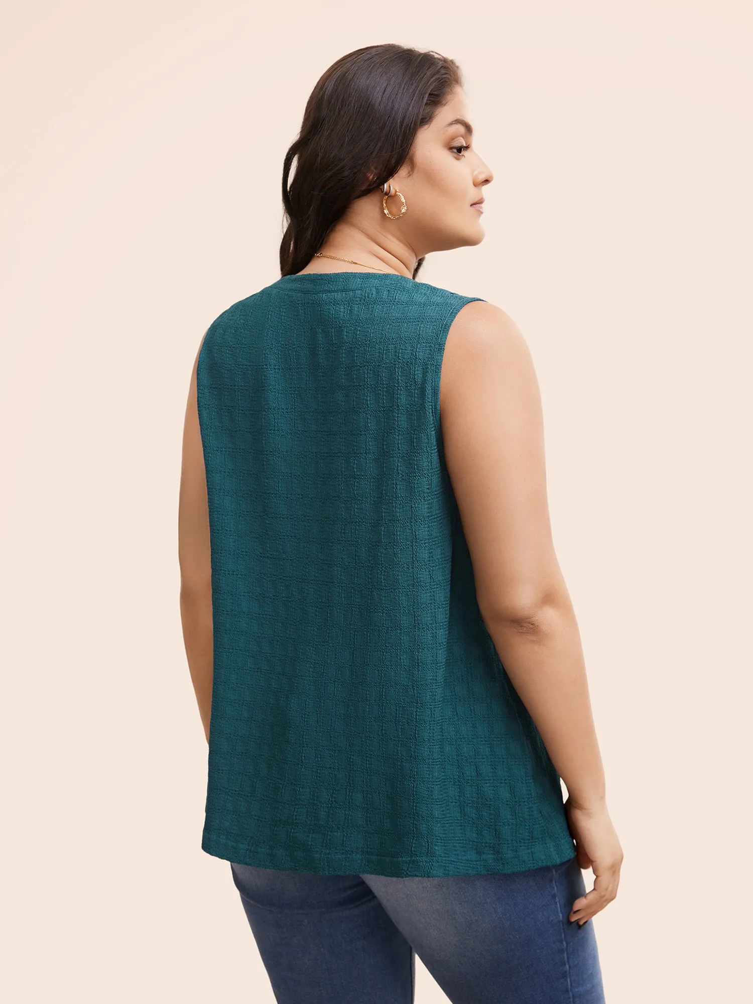 Notched Solid Textured Pleated Tank Top sold by Bloomchic product image thumbnail 4