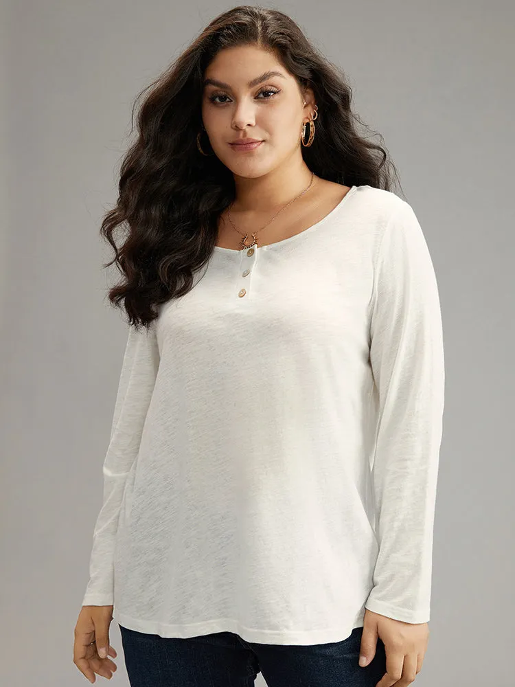 Cotton Solid Button Up Crew Neck T-shirt sold by Bloomchic