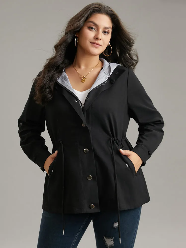 Contrast Hooded Drawstring Zipper Button Up Jacket sold by Bloomchic product image thumbnail 2