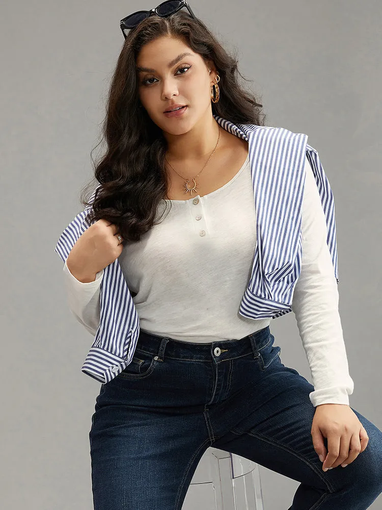 Cotton Solid Button Up Crew Neck T-shirt sold by Bloomchic product image thumbnail 2