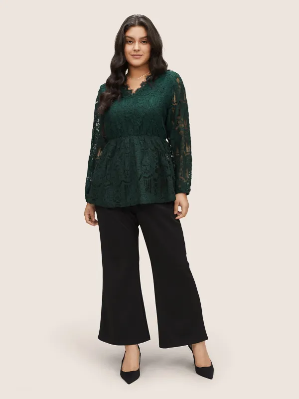 Solid Lace Patchwork Elastic Waist Blouse sold by Bloomchic
