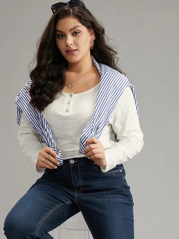 Cotton Solid Button Up Crew Neck T-shirt sold by Bloomchic product image thumbnail 4