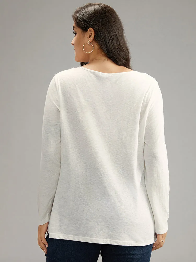 Cotton Solid Button Up Crew Neck T-shirt sold by Bloomchic product image thumbnail 3