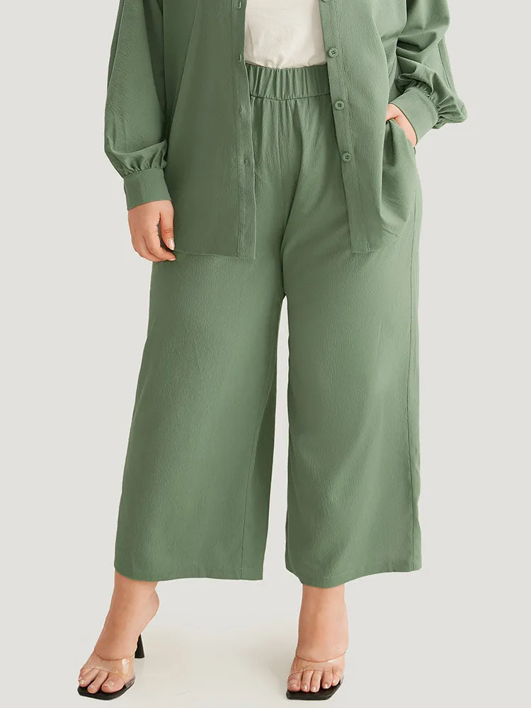 Solid Straight Leg Elastic Waist Woven Pants sold by Bloomchic