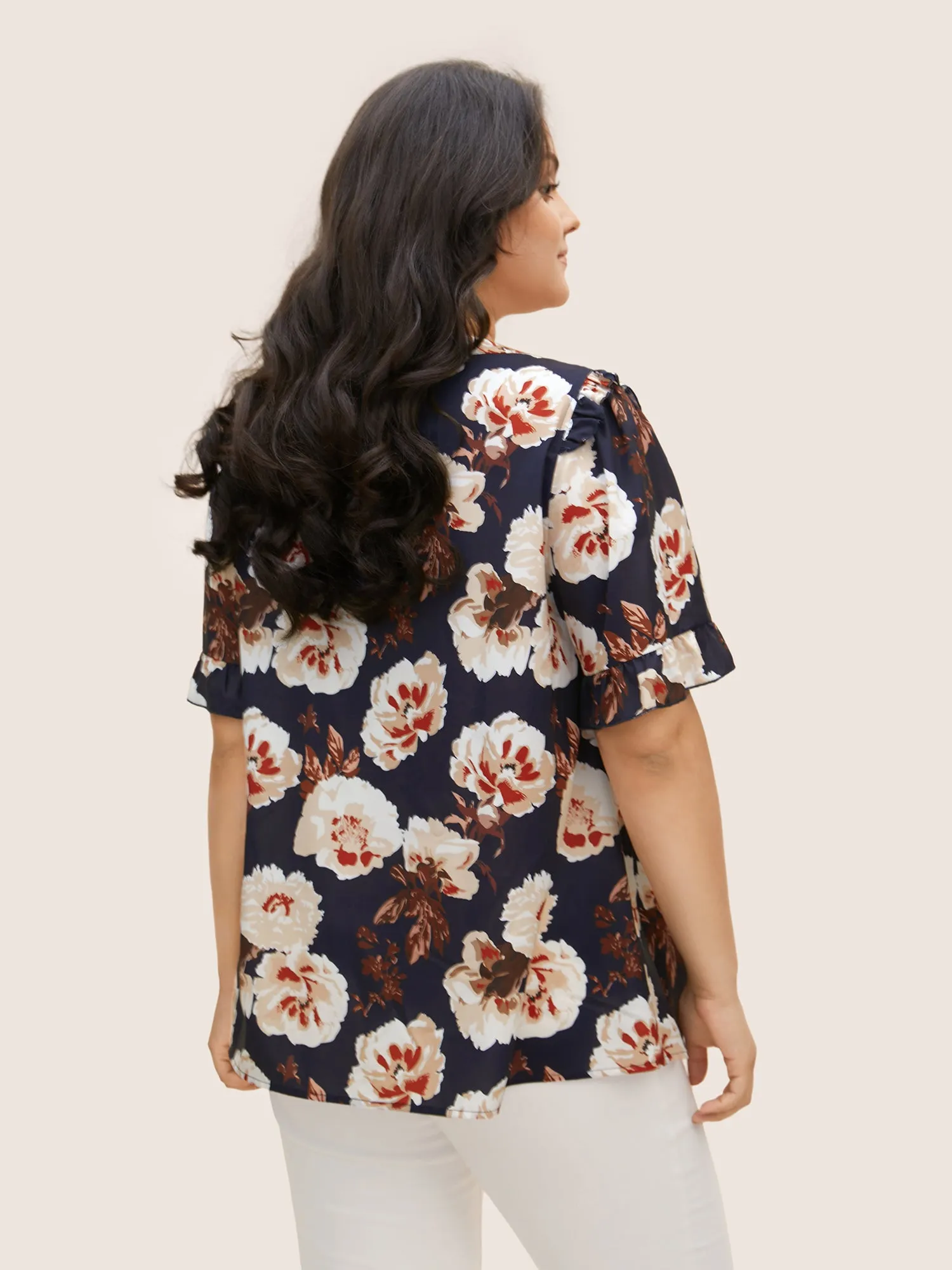 Floral Notched Collar Ruffle Trim Blouse sold by Bloomchic product image thumbnail 4