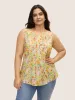 Floral Pleated Button Detail Tank Top sold by Bloomchic