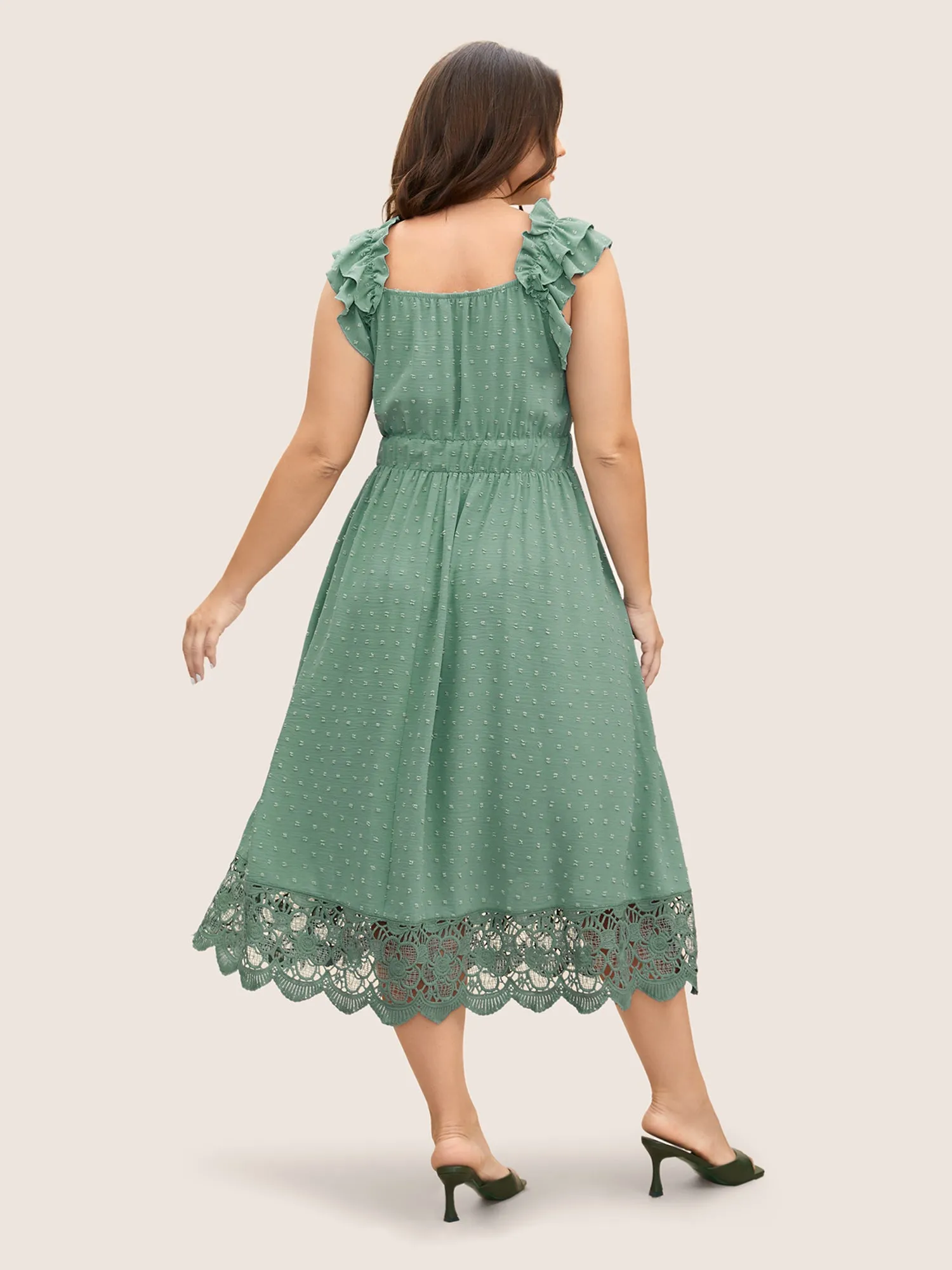 Textured Tiered Ruffles Lace Panel Dress sold by Bloomchic product image thumbnail 4