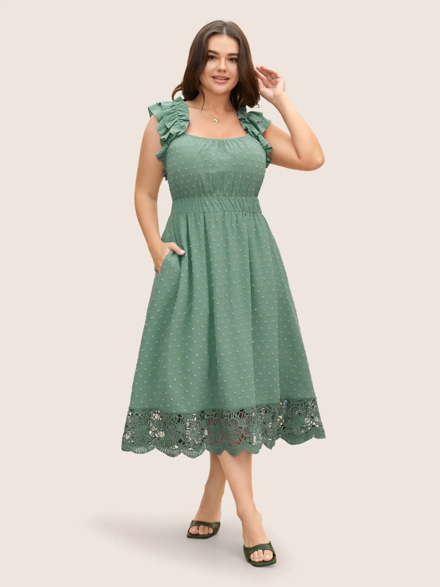 Textured Tiered Ruffles Lace Panel Dress sold by Bloomchic product image thumbnail 3