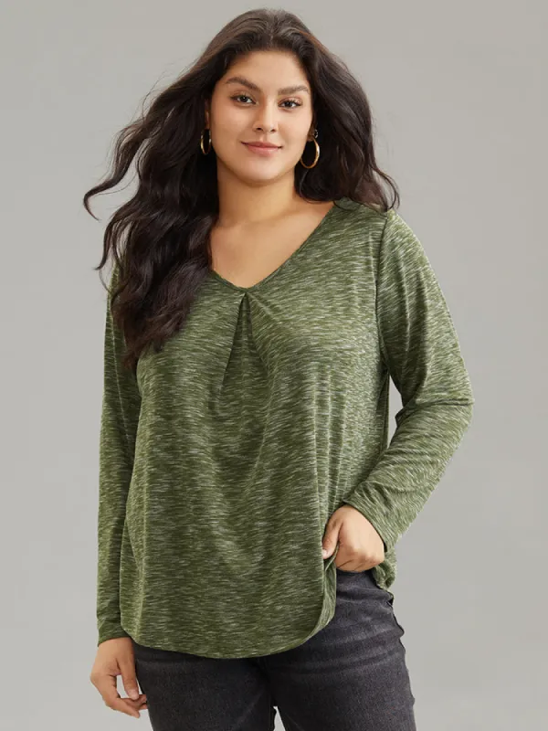 Heather Crew Neck Plicated Detail T-shirt sold by Bloomchic