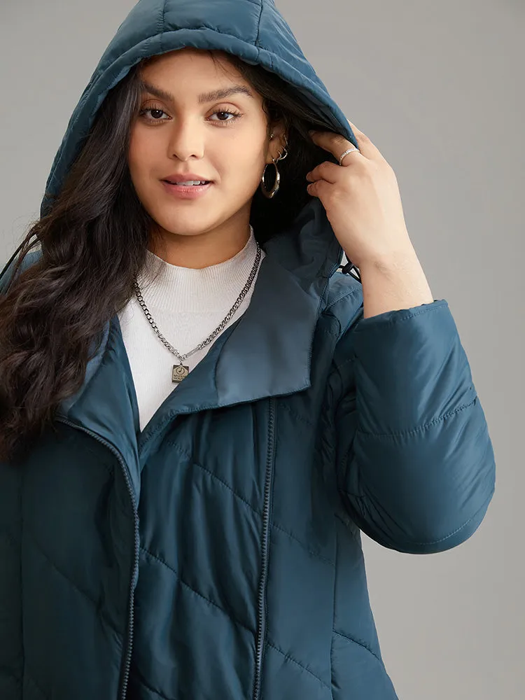 Plain Drawstring Padded Zipper Pocket Hooded Jacket sold by Bloomchic product image thumbnail 4