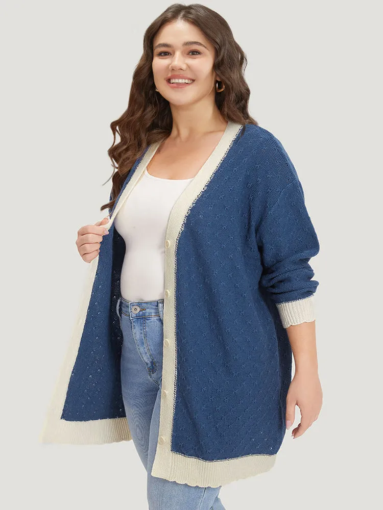 Two Tone Textured Button Through Cardigan sold by Bloomchic