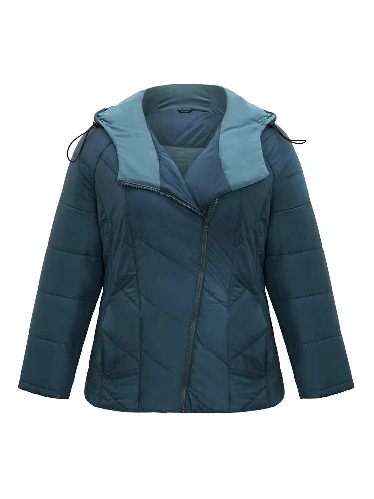 Plain Drawstring Padded Zipper Pocket Hooded Jacket sold by Bloomchic product image thumbnail 5