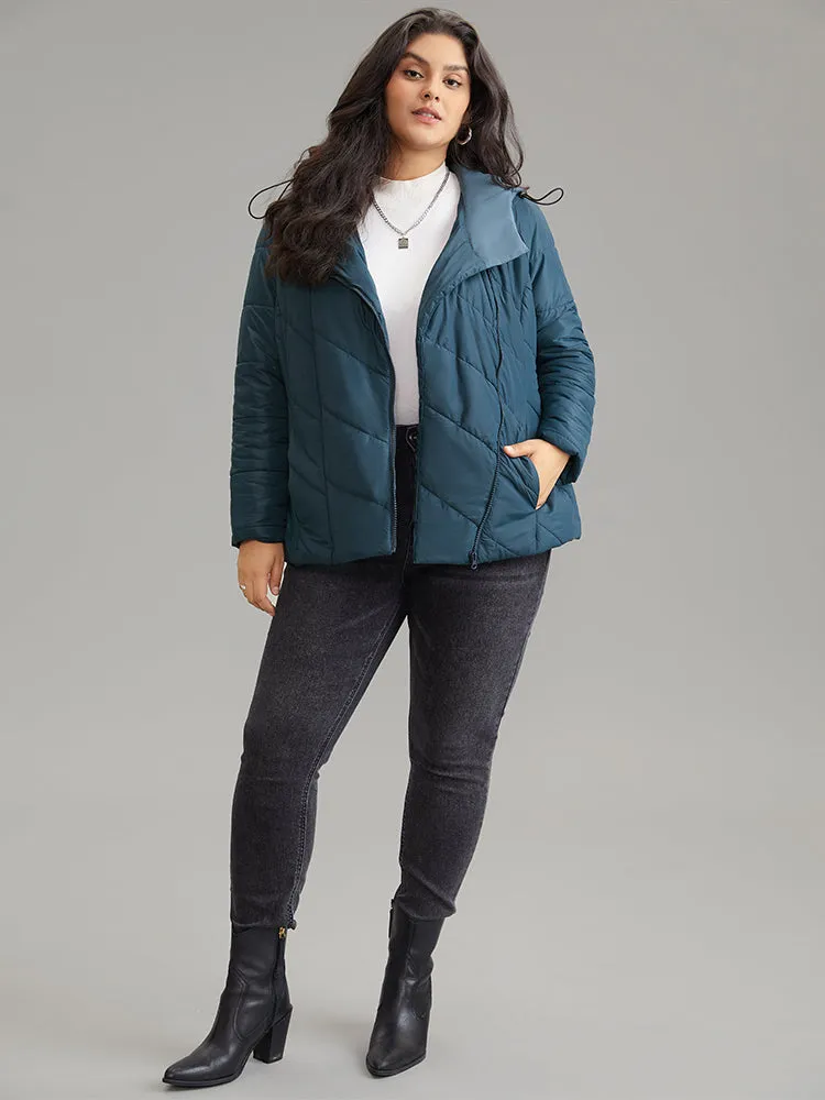 Plain Drawstring Padded Zipper Pocket Hooded Jacket sold by Bloomchic product image thumbnail 2