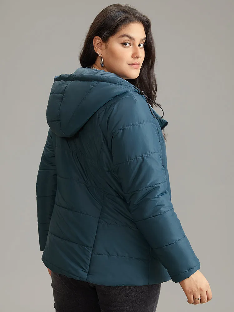 Plain Drawstring Padded Zipper Pocket Hooded Jacket sold by Bloomchic product image thumbnail 3