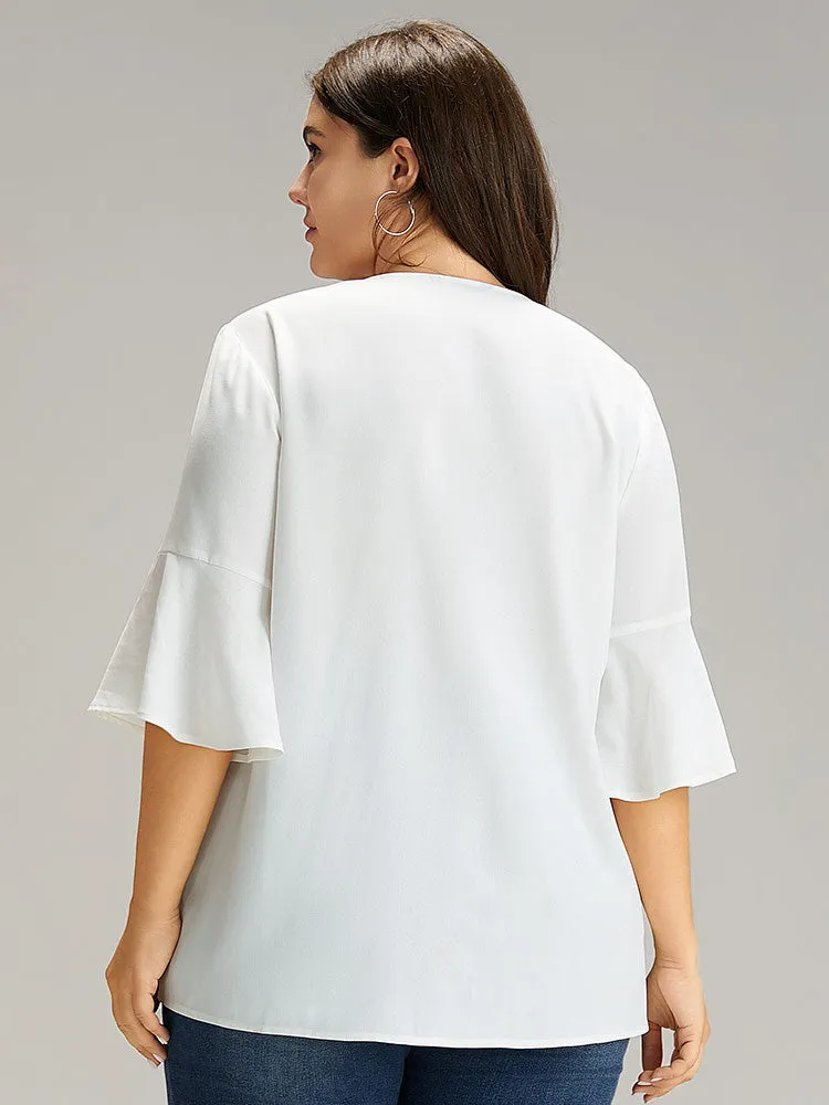 Bandana Patchwork Tassel Trim Flutter Sleeve Blouse sold by Bloomchic product image thumbnail 2