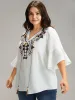 Bandana Patchwork Tassel Trim Flutter Sleeve Blouse sold by Bloomchic