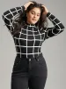Plaid Print Mock Neck Slightly Stretchy Bodysuit sold by Bloomchic