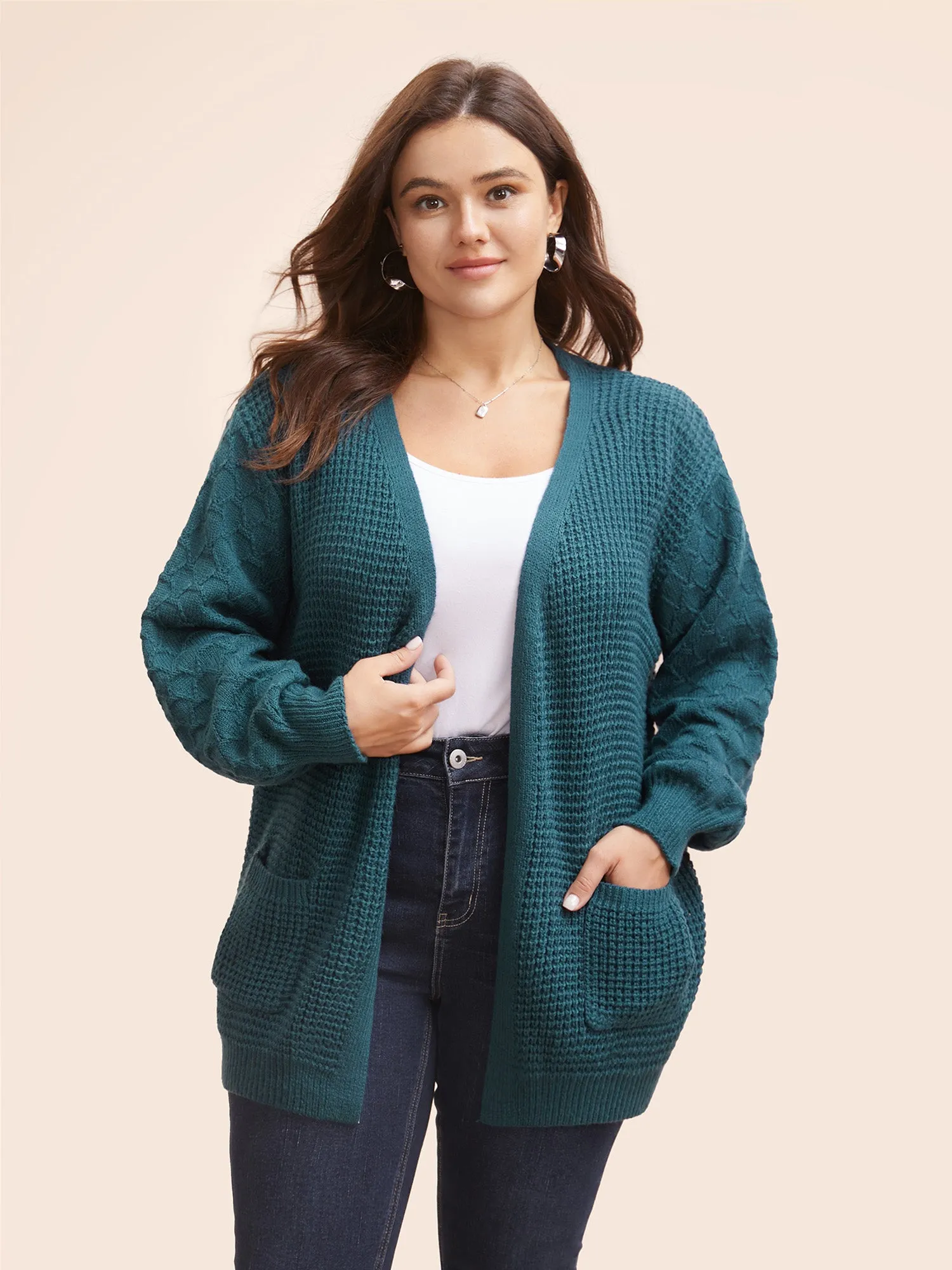 Textured Drop Shoulder Sleeve Pocket Cardigan sold by Bloomchic