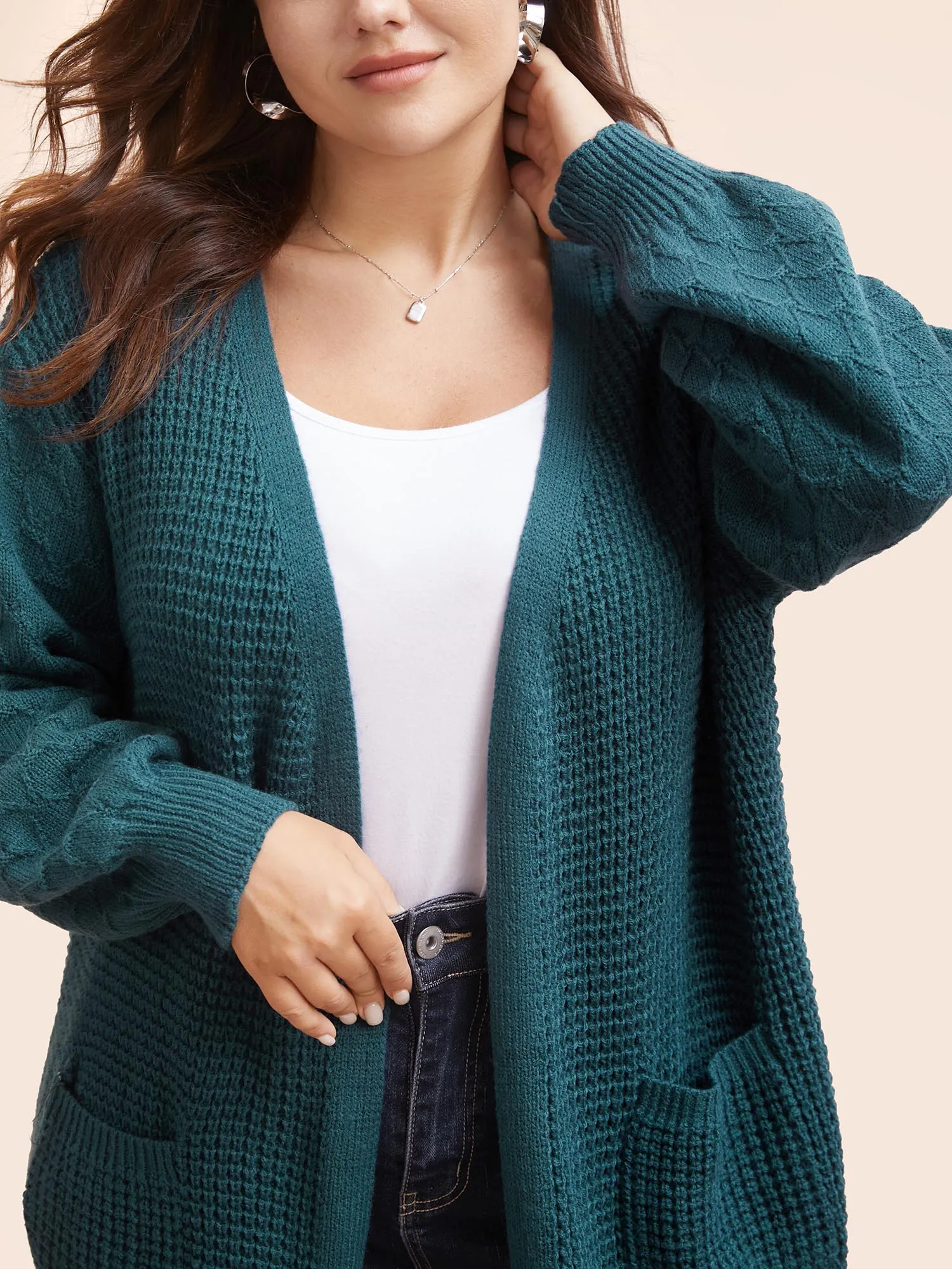 Textured Drop Shoulder Sleeve Pocket Cardigan sold by Bloomchic product image thumbnail 4