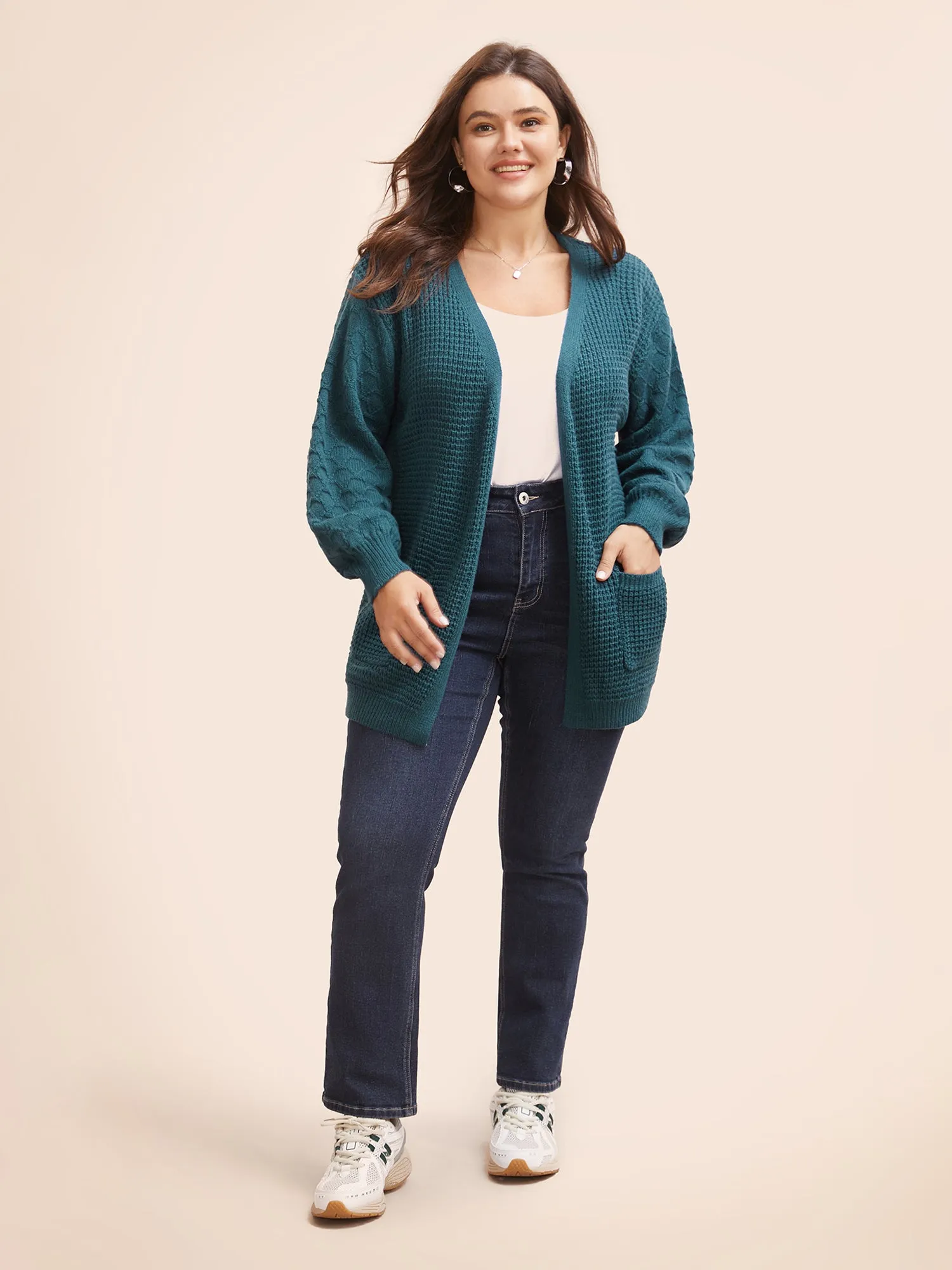 Textured Drop Shoulder Sleeve Pocket Cardigan sold by Bloomchic product image thumbnail 3