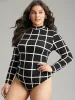 Plaid Print Mock Neck Slightly Stretchy Bodysuit sold by Bloomchic