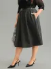 Solid PU Patchwork Pocket Elastic Waist Skirt sold by Bloomchic