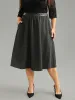 Solid PU Patchwork Pocket Elastic Waist Skirt sold by Bloomchic