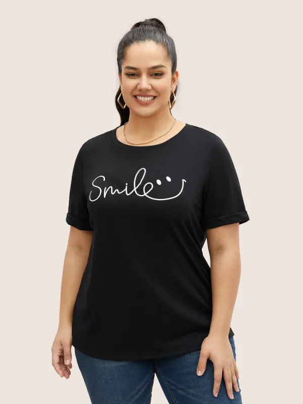 Letter Print Round Neck T-shirt sold by Bloomchic