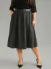 Solid PU Patchwork Pocket Elastic Waist Skirt sold by Bloomchic
