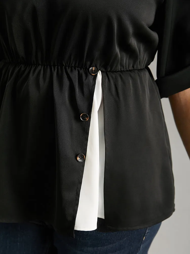 Contrast Button Detail Tab Sleeve Blouse sold by Bloomchic product image thumbnail 5