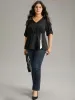 Contrast Button Detail Tab Sleeve Blouse sold by Bloomchic