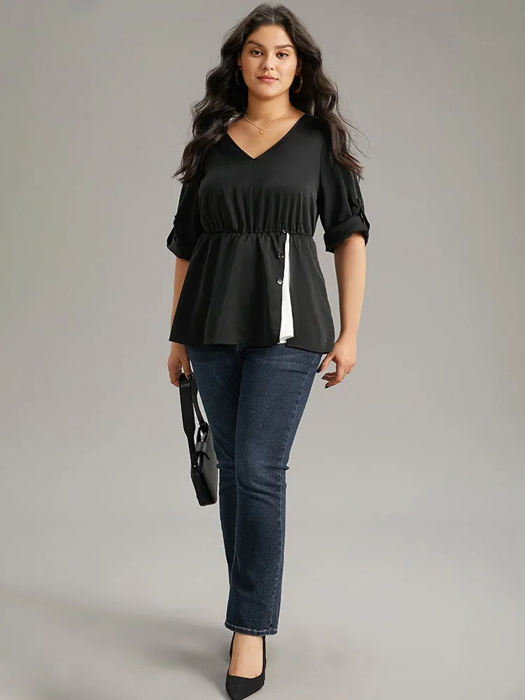 Contrast Button Detail Tab Sleeve Blouse sold by Bloomchic product image thumbnail 4