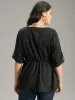Contrast Button Detail Tab Sleeve Blouse sold by Bloomchic