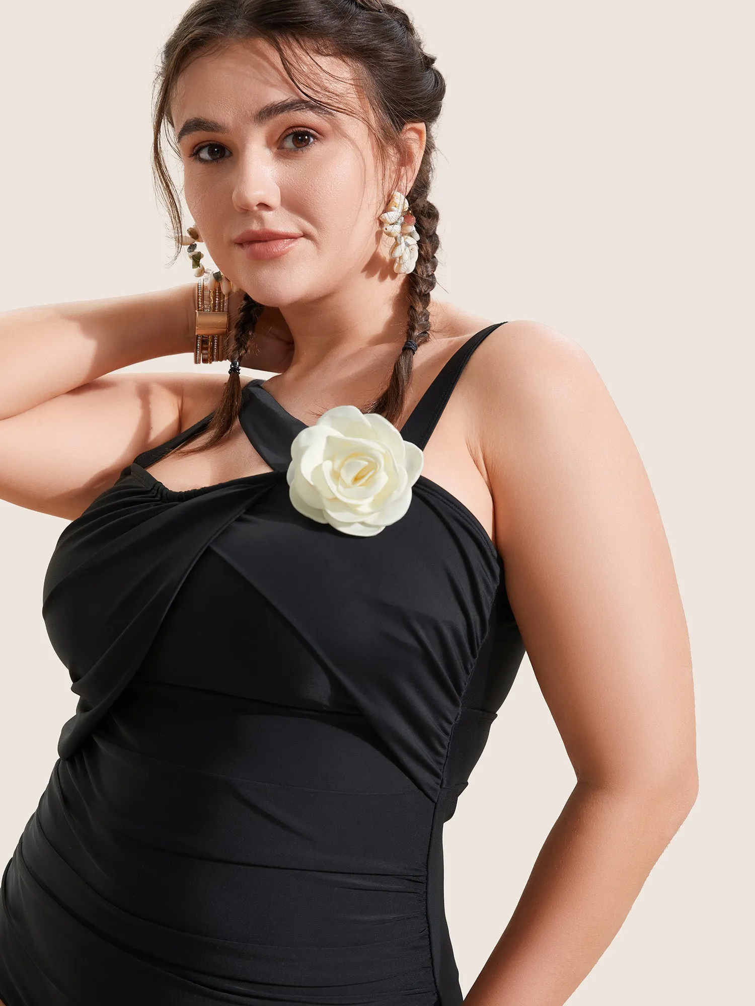 Stereo Flower Asymmetrical Ruched One Piece Swimsuit sold by Bloomchic product image thumbnail 3