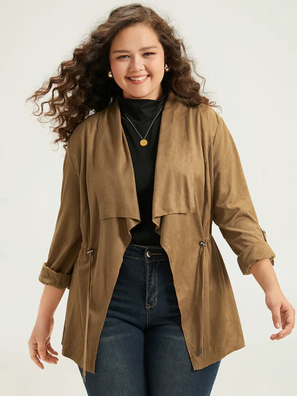 Asymmetrical Neck Drawstring Tab Sleeve Coat sold by Bloomchic