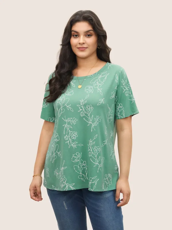 Line Floral Print Crew Neck T-shirt sold by Bloomchic