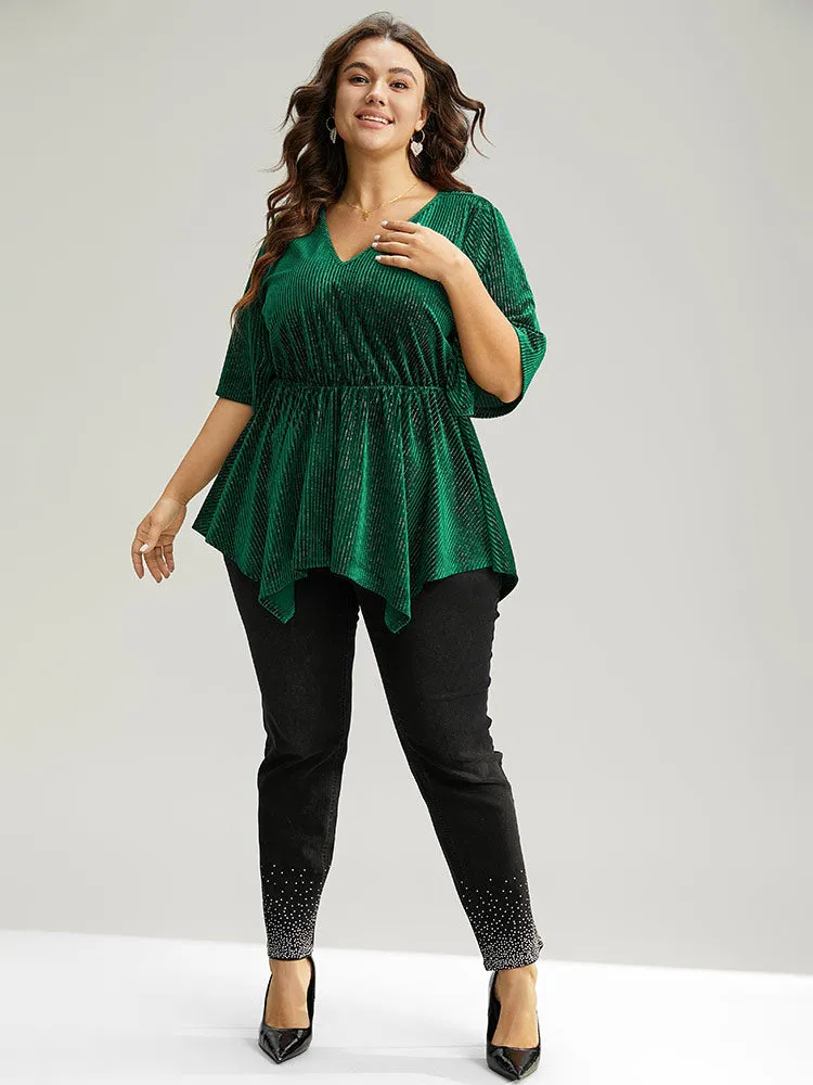 Velvet Elastic Waist Ruffle Sleeve Hanky Hem Blouse sold by Bloomchic product image thumbnail 4