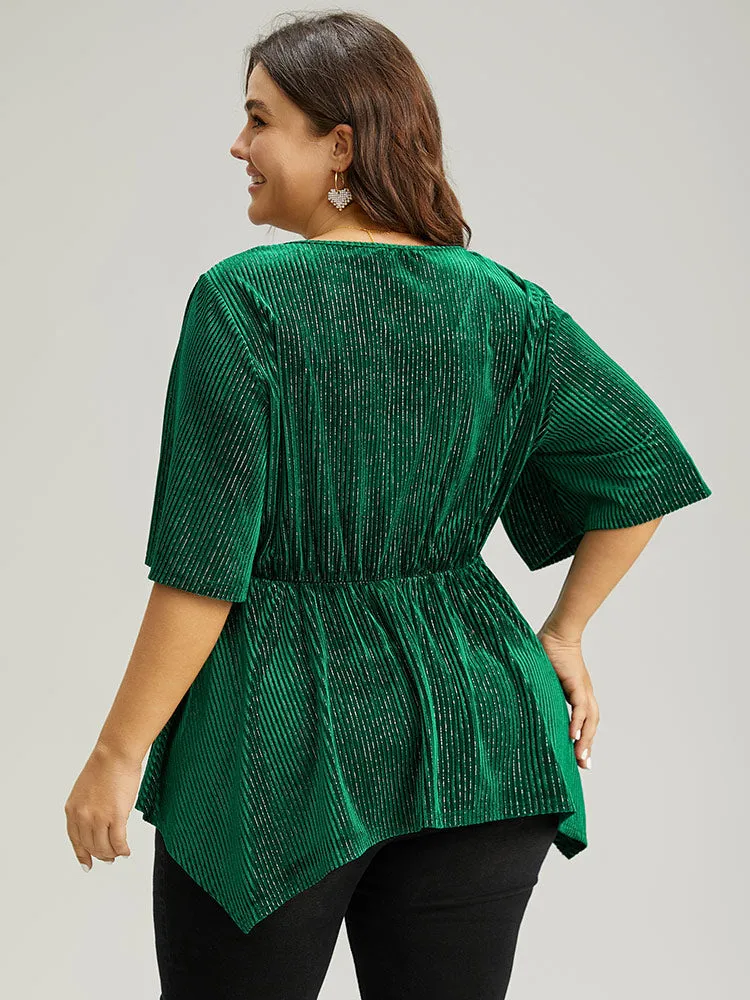 Velvet Elastic Waist Ruffle Sleeve Hanky Hem Blouse sold by Bloomchic product image thumbnail 2