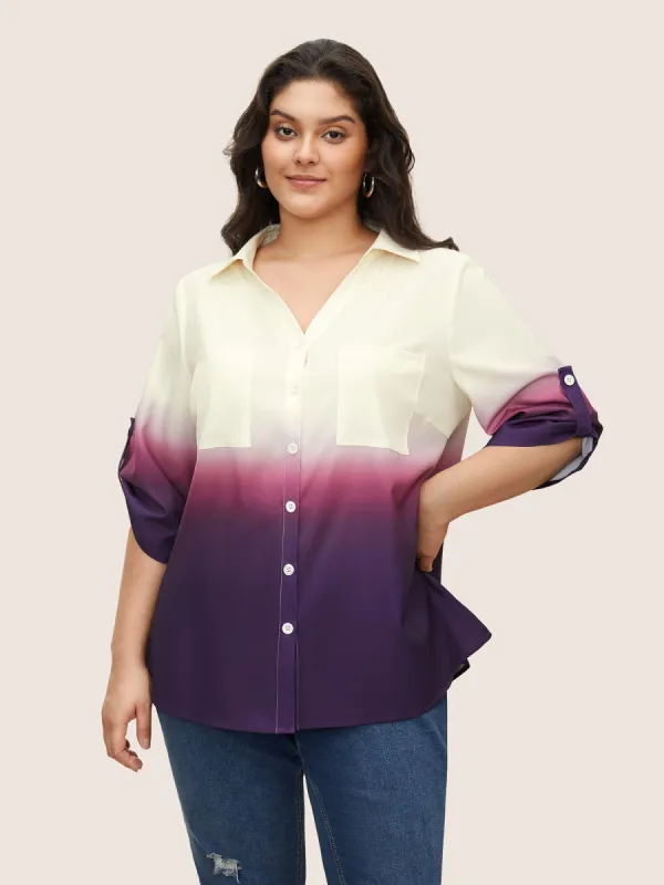 Gradient Dyeing Button Cuff Sleeve Patch Pocket Blouse sold by Bloomchic