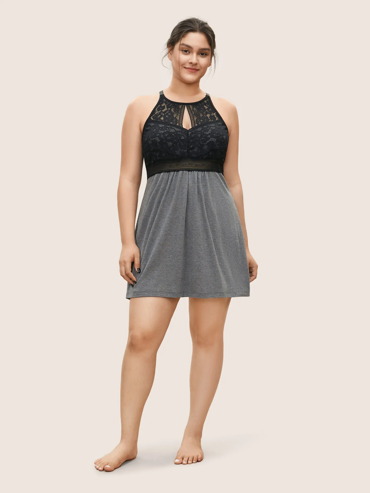 Lace Patchwork Contrast Cut Out Sleep Dress sold by Bloomchic product image thumbnail 4