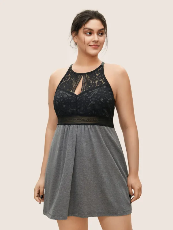 Lace Patchwork Contrast Cut Out Sleep Dress sold by Bloomchic