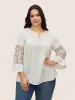 Crochet Lace Mesh Keyhole Pleated Blouse sold by Bloomchic