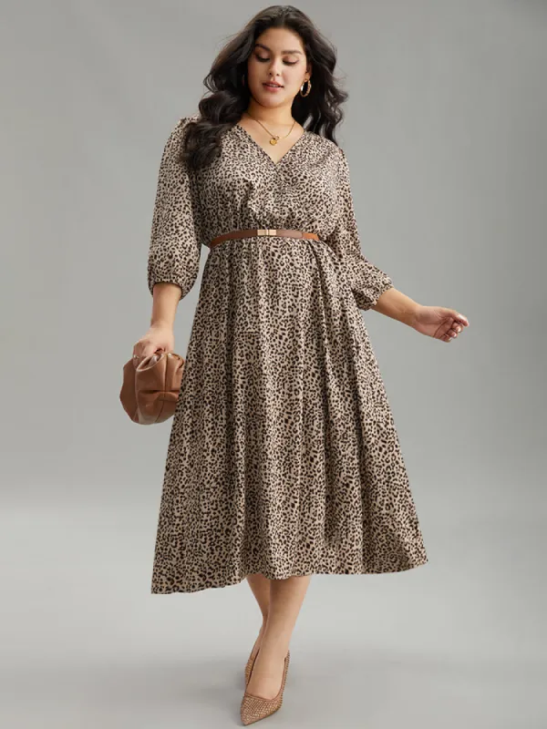 Leopard Print Elastic Waist Wrap Dress sold by Bloomchic