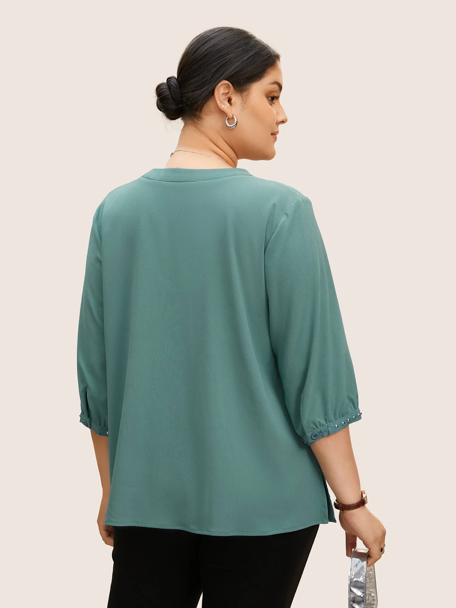 V Neck Woven Ribbon Lantern Sleeve Blouse sold by Bloomchic product image thumbnail 5